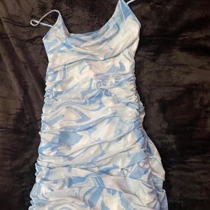 SHEIN Drawstring Ruched side tie dye mesh dress.
